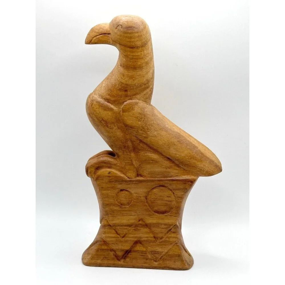Hand Carved Wooden Bird Eagle Statue Figure 8.25”